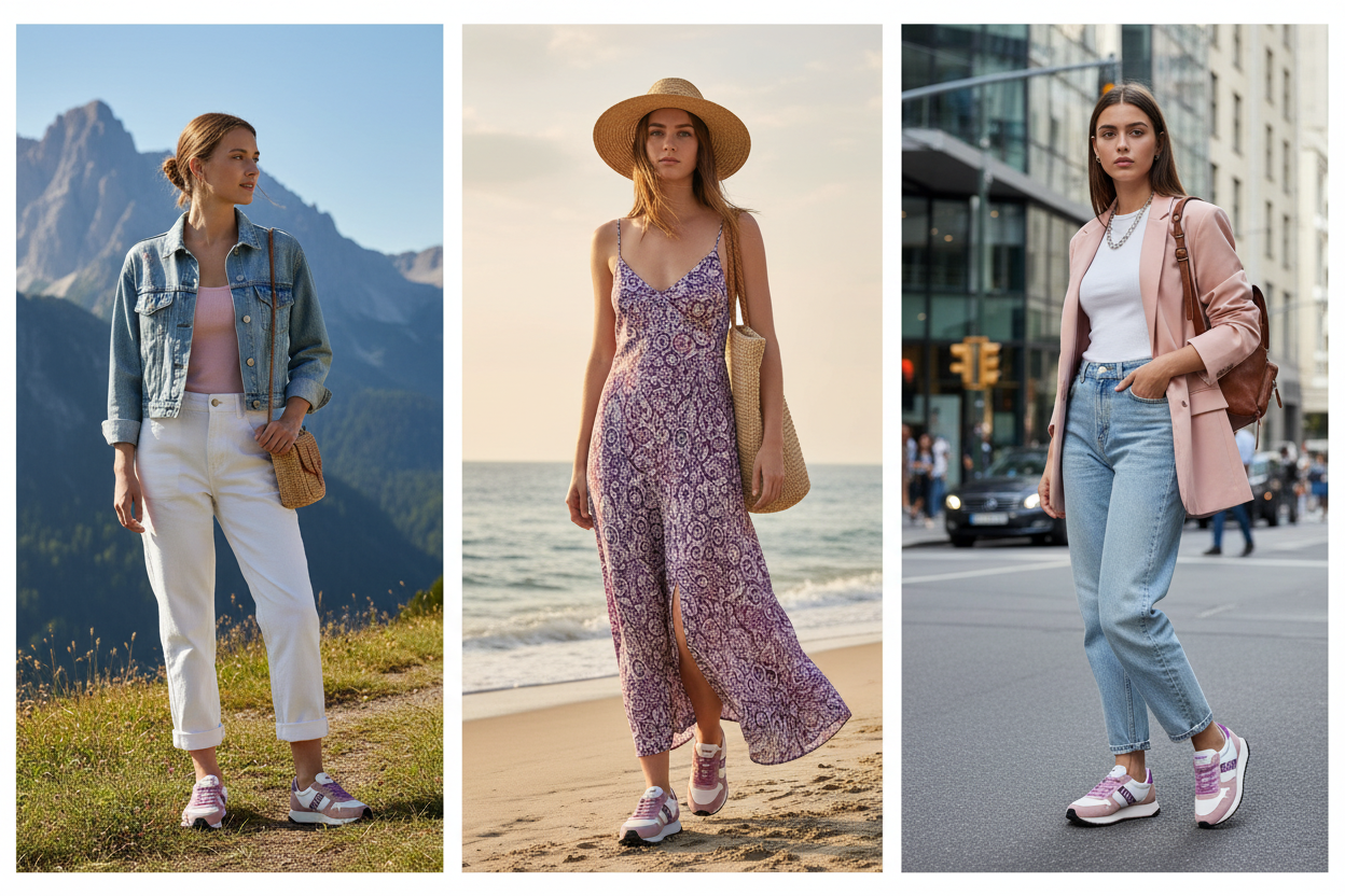 3 outfit estivi con le sneakers: montagna, mare e città