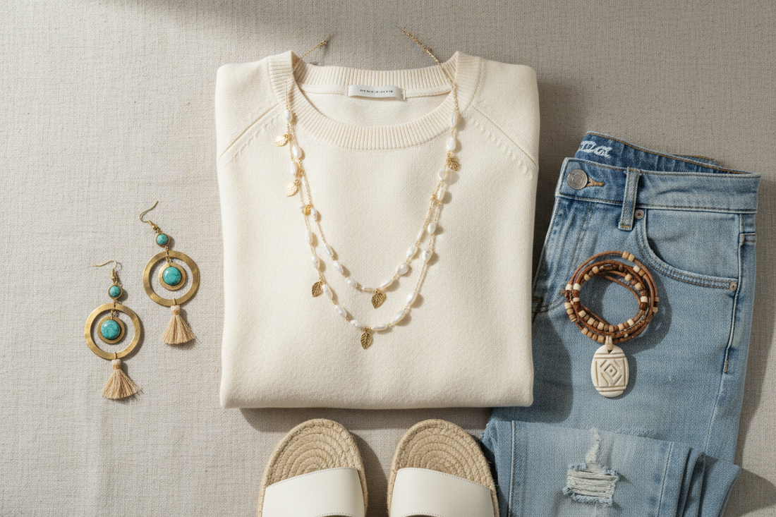 outfit casual con gioielli artigianali