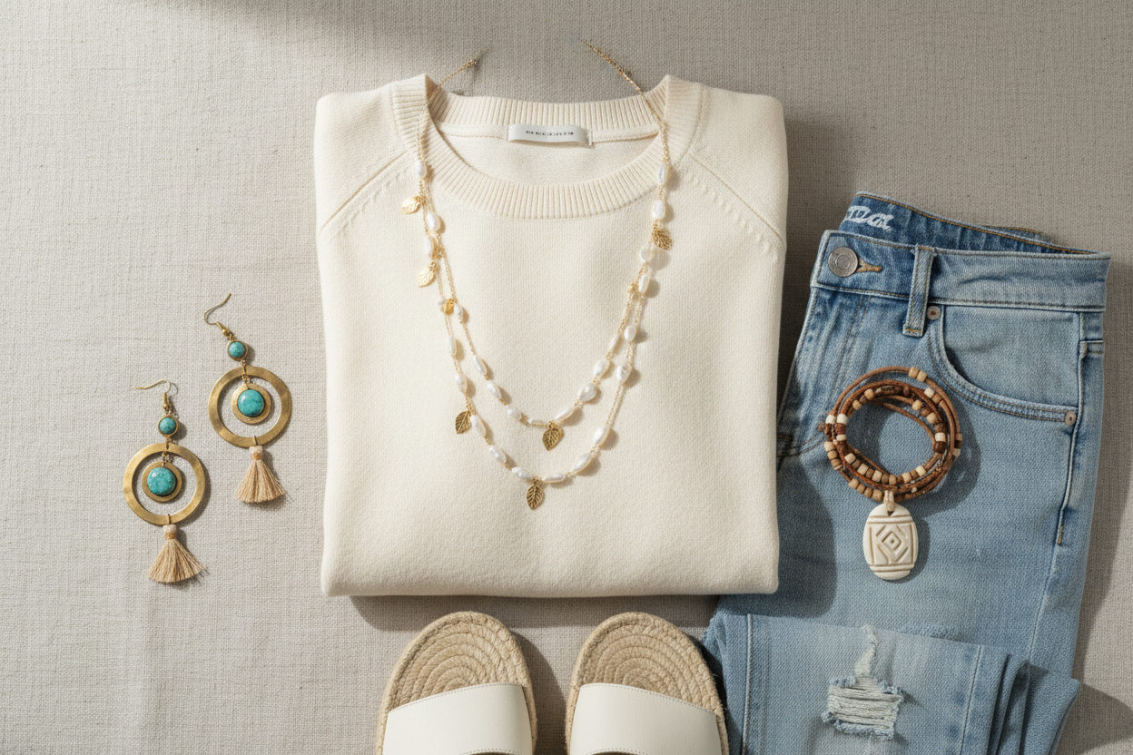 outfit casual con gioielli artigianali