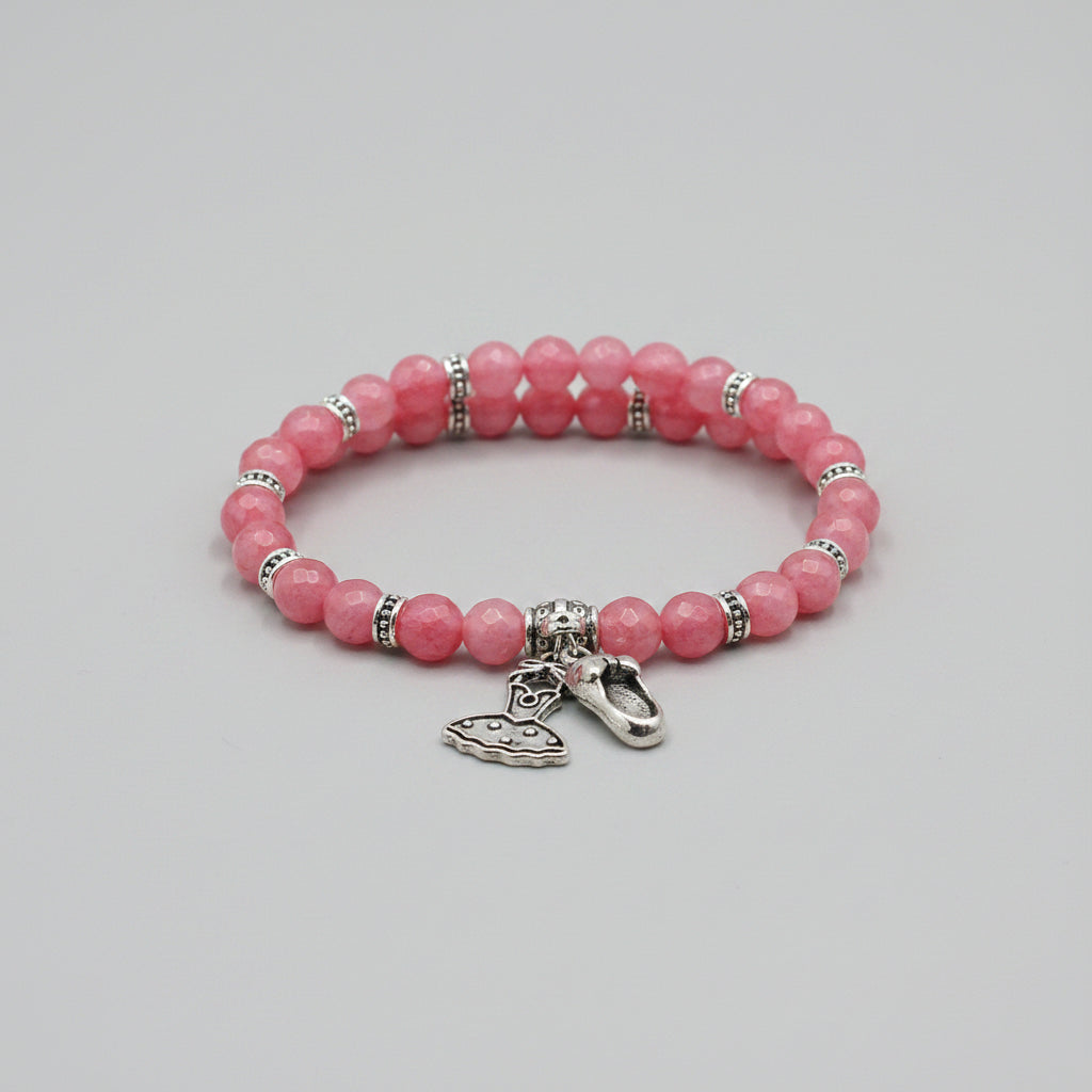 Set 2 Bracciali Artigianali Calcedonio Rosa con Charm Ballerina