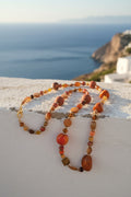 Collana Lunga Artigianale Etnica Perle Miste Terracotta