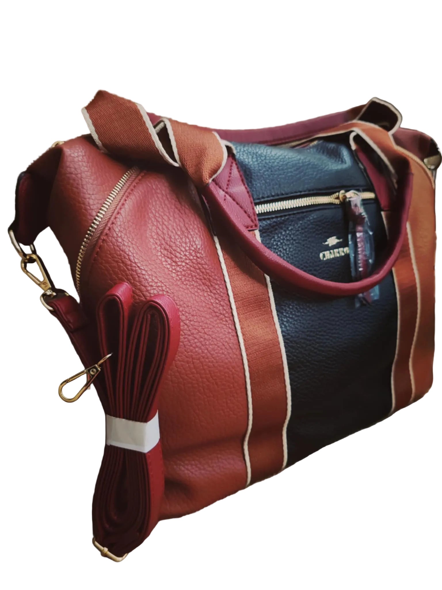 Borsa a Tracolla Donna Charro Multicolore Marrone con Intarsi Neri