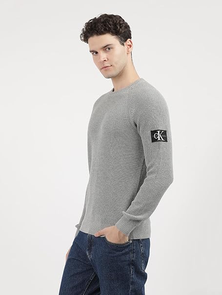 Calvin Klein Maglione Uomo Manica Lunga – Colore Grigio, 100% Cotone, Taglia XL