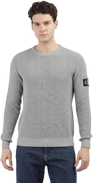 Calvin Klein Maglione Uomo Manica Lunga – Colore Grigio, 100% Cotone, Taglia XL