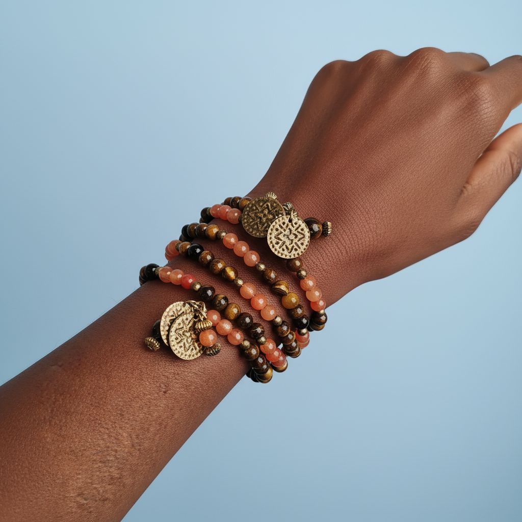 Bracciale indossato modella sfondo azzurro