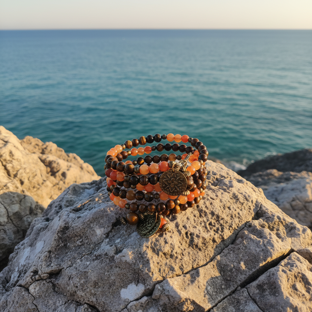 Bracciale sugli scogli con mare