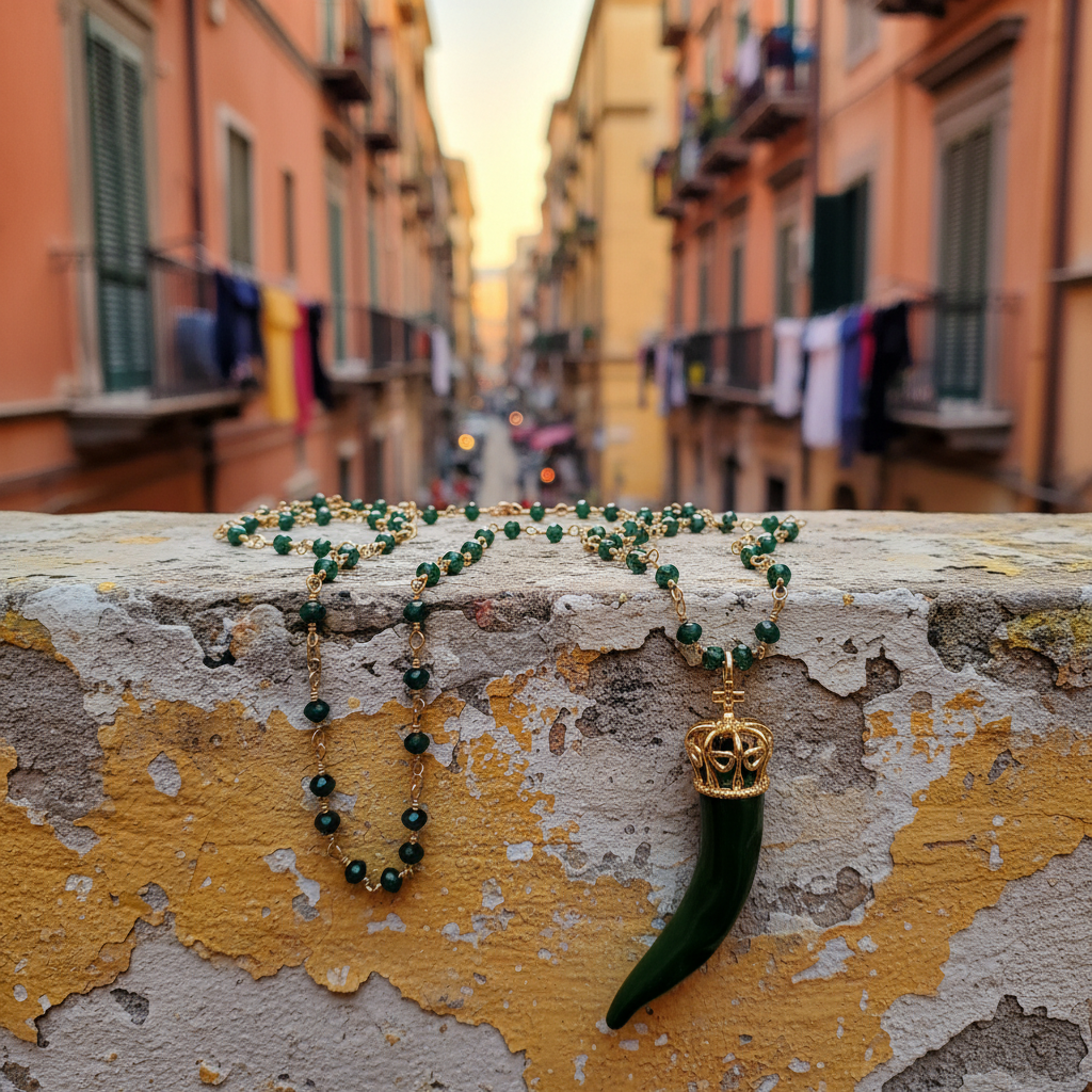 Collana Cornetto Verde Scuro Vicolo Napoletano