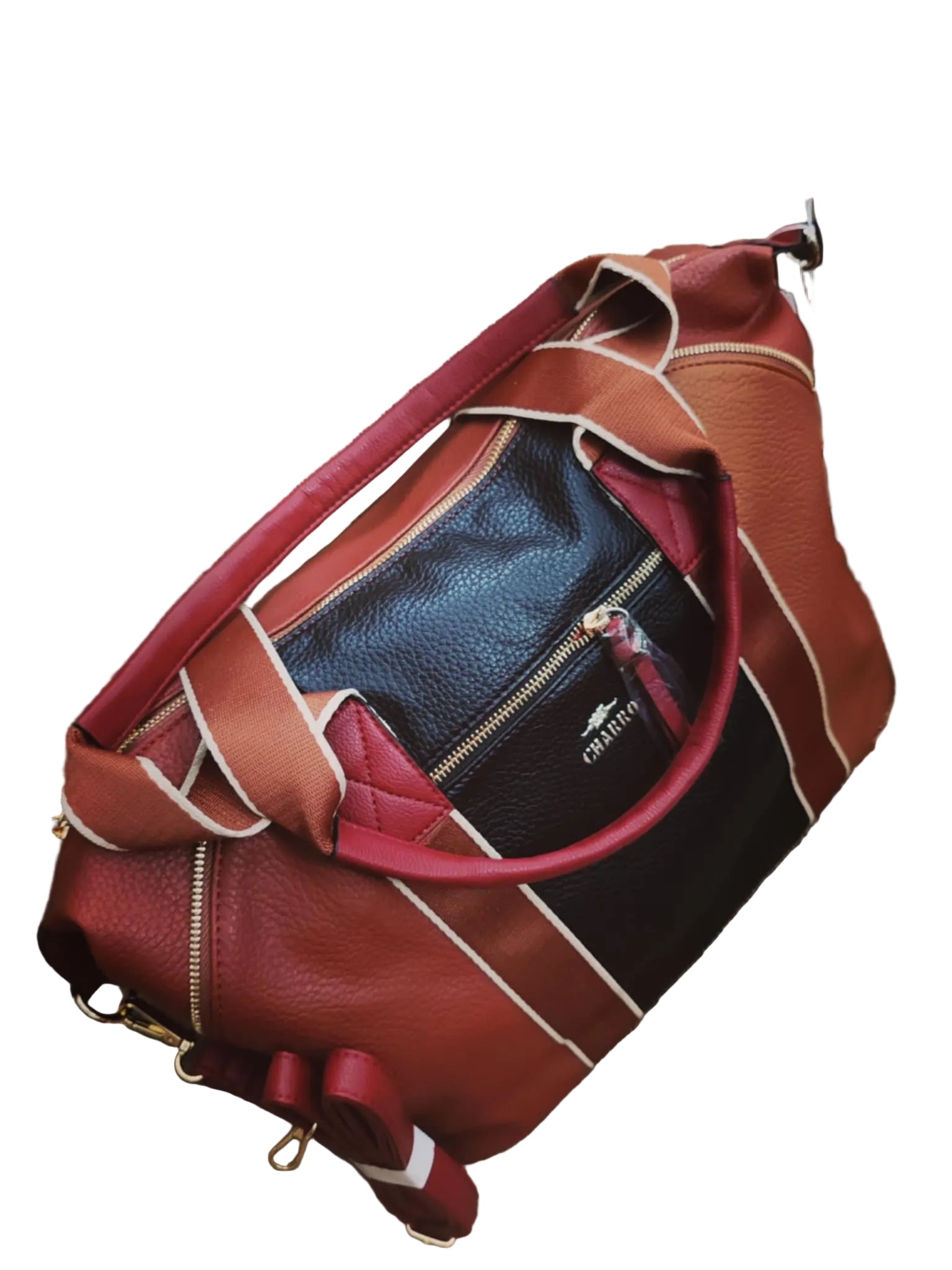 Borsa a Tracolla Donna Charro Multicolore Marrone con Intarsi Neri