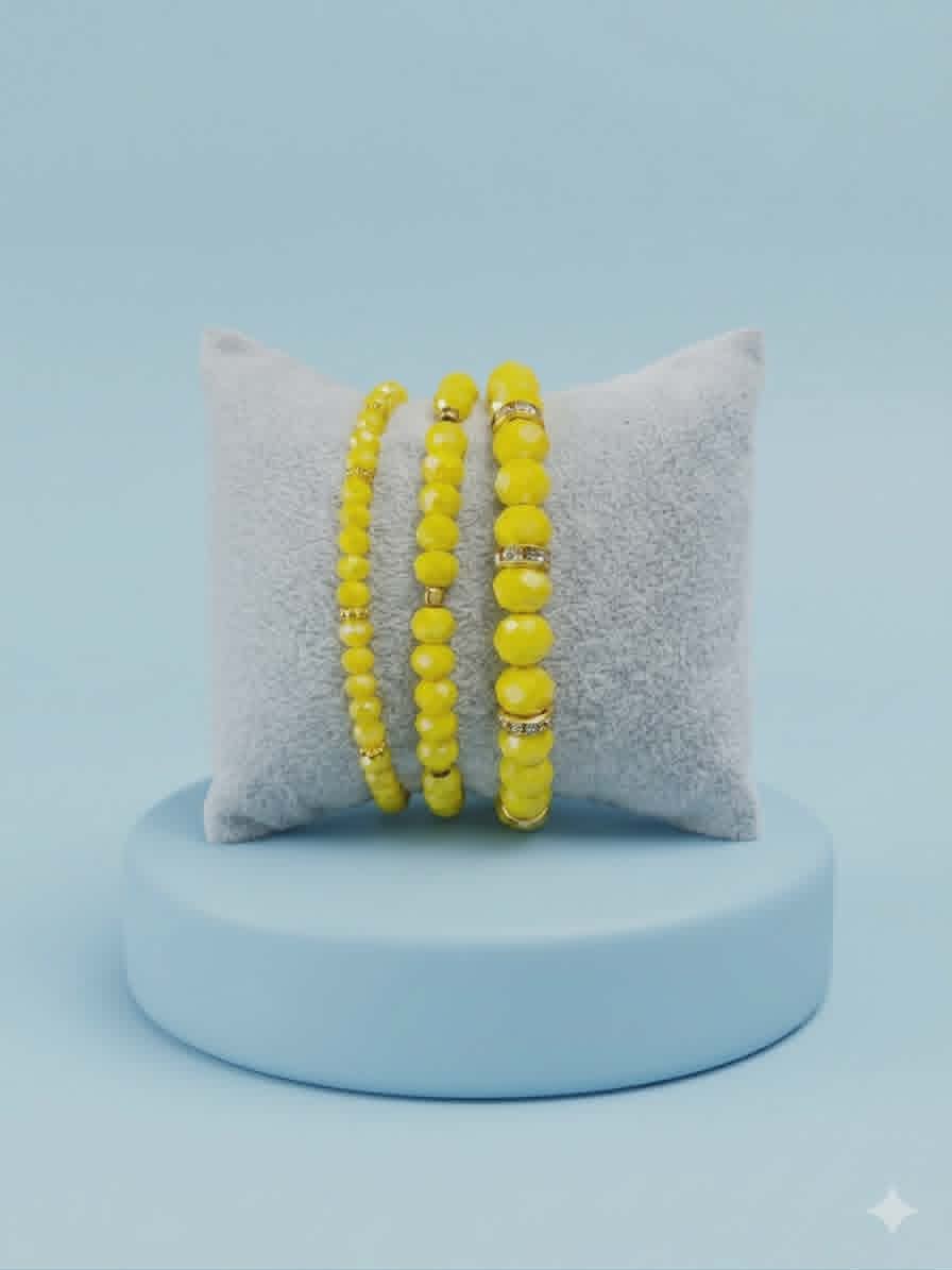 Set 3 Bracciali Donna Cristallo Giallo con Rondelle Strass