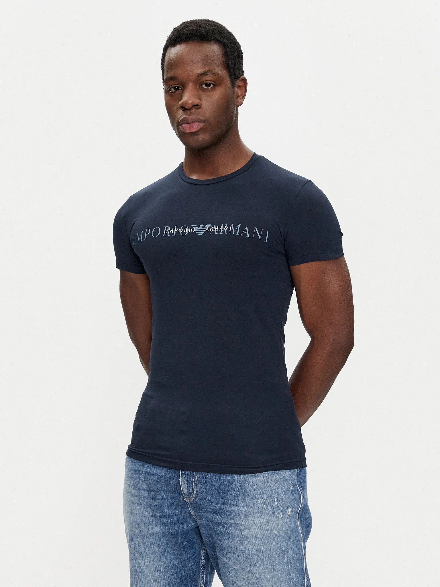 Emporio Armani T-shirt Uomo Manica Corta – Colore Blu, Cotone ed Elastane, Taglia L