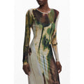 Desigual Abito Lungo Donna Verde Taglia S