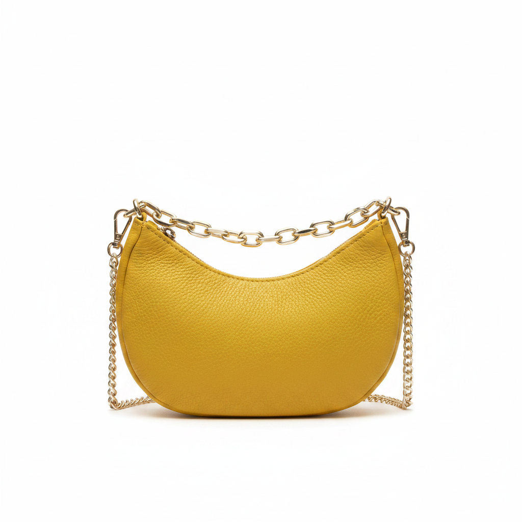 Diva's Anais Pochette Pelle Gialla - vista frontale doppia tracolla catena oro