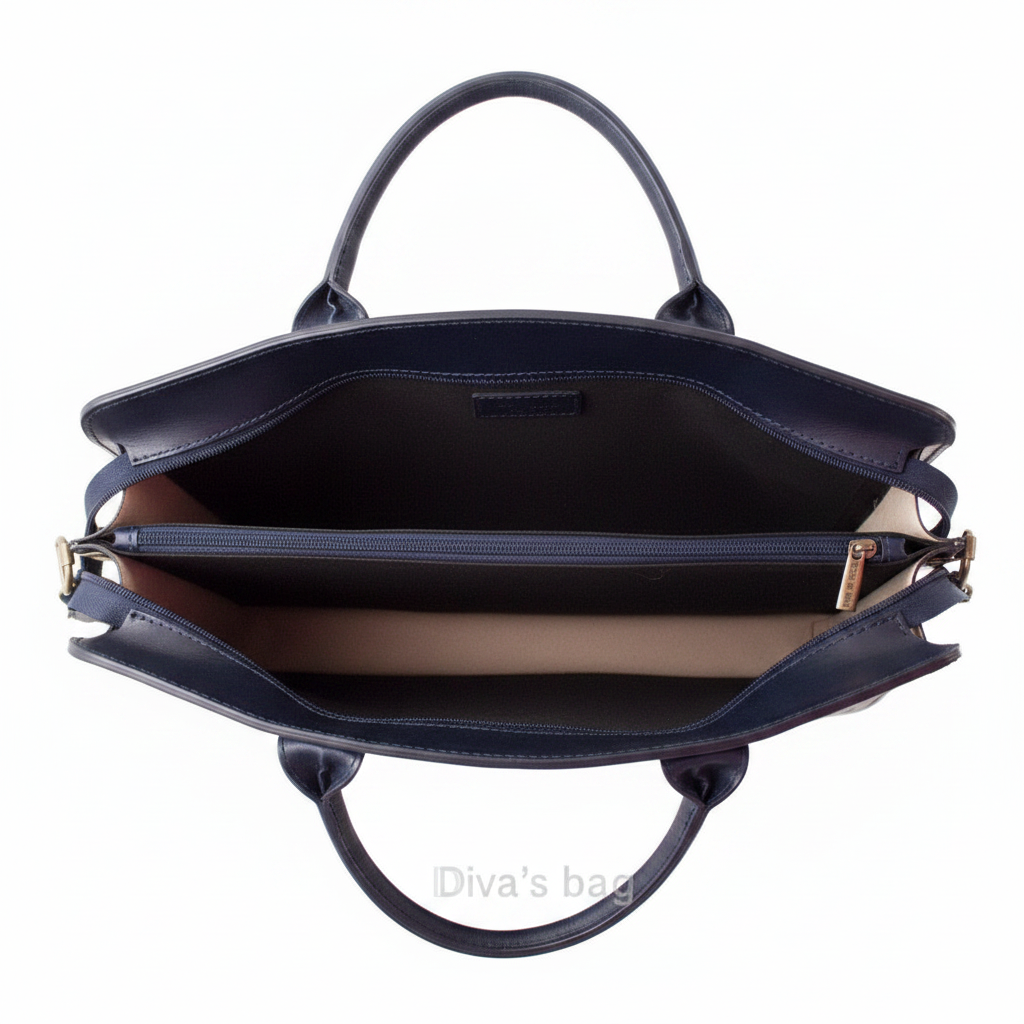 Diva's Bag Franky Cartella Vera Pelle Blu Scuro - interno dall'alto