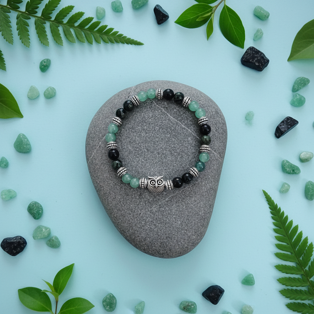 Bracciale Avventurina Verde e Agata Indiana mood editoriale
