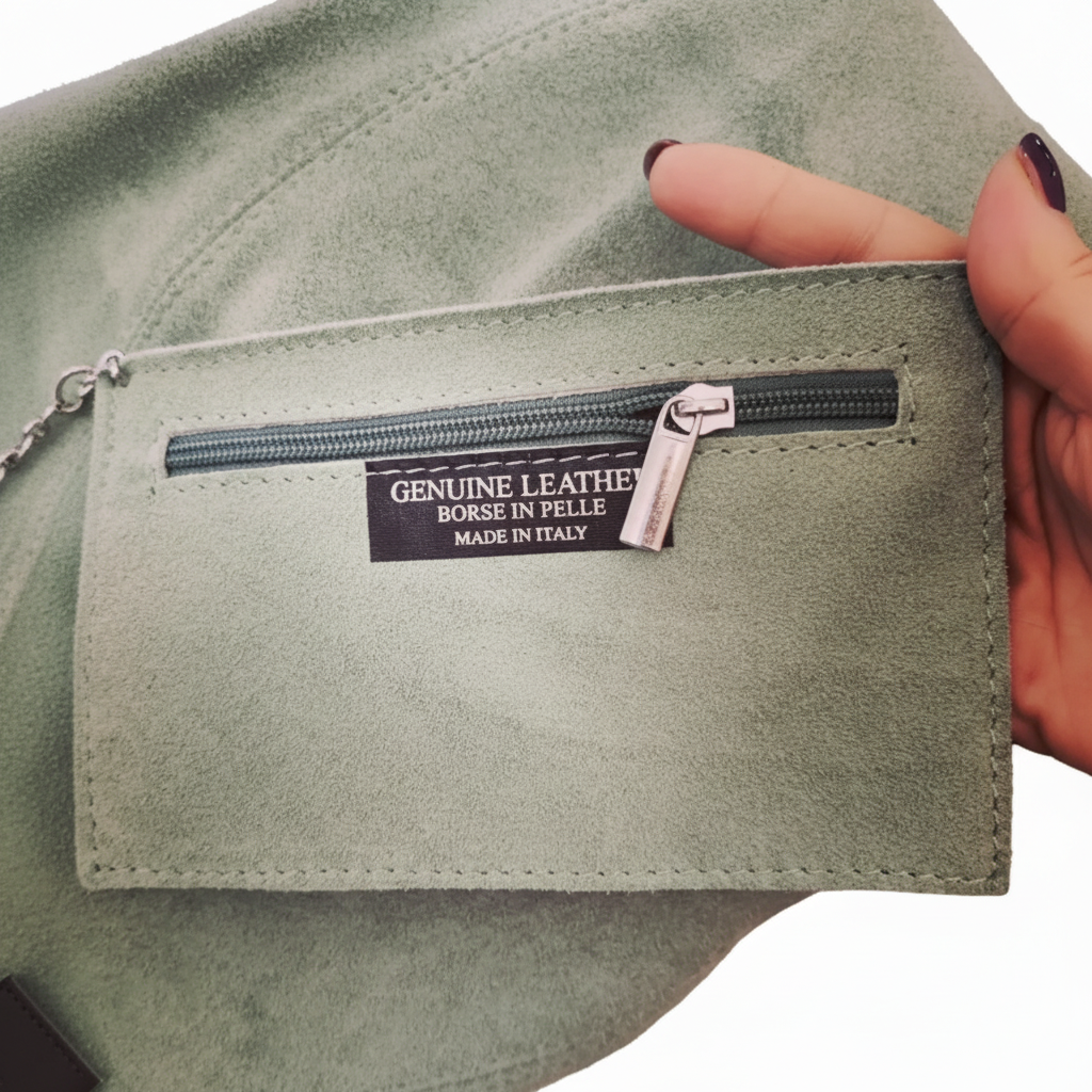 Diva's Bag Monica Verde Menta - dettaglio pochette zip Made in Italy