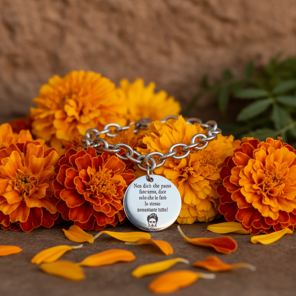 Lamù Bracciale Medaglia Frida Kahlo mood fiori calendula