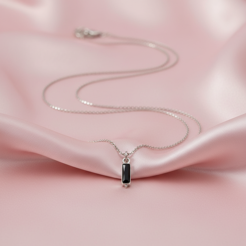 Collana zircone nero mood seta rosa cipria