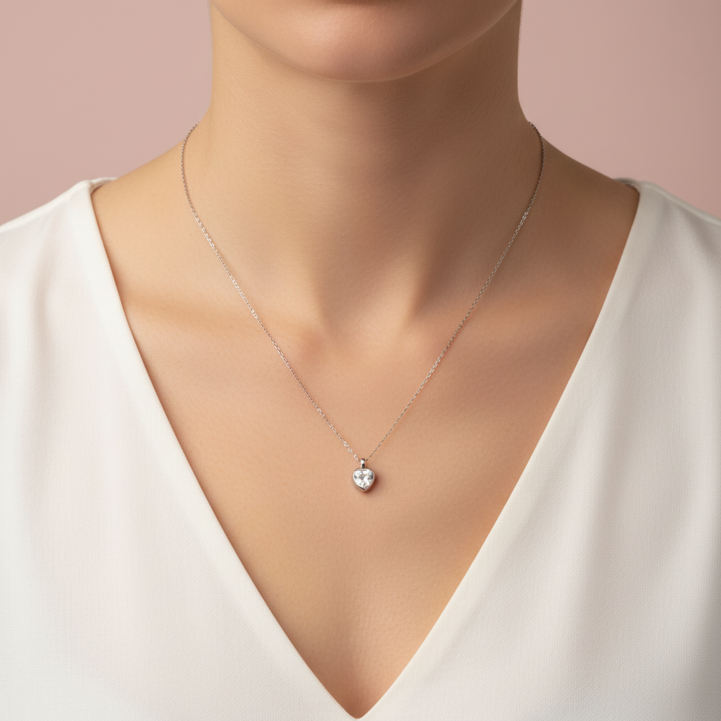 Lamù collana donna pendente cuore zircone – indossata