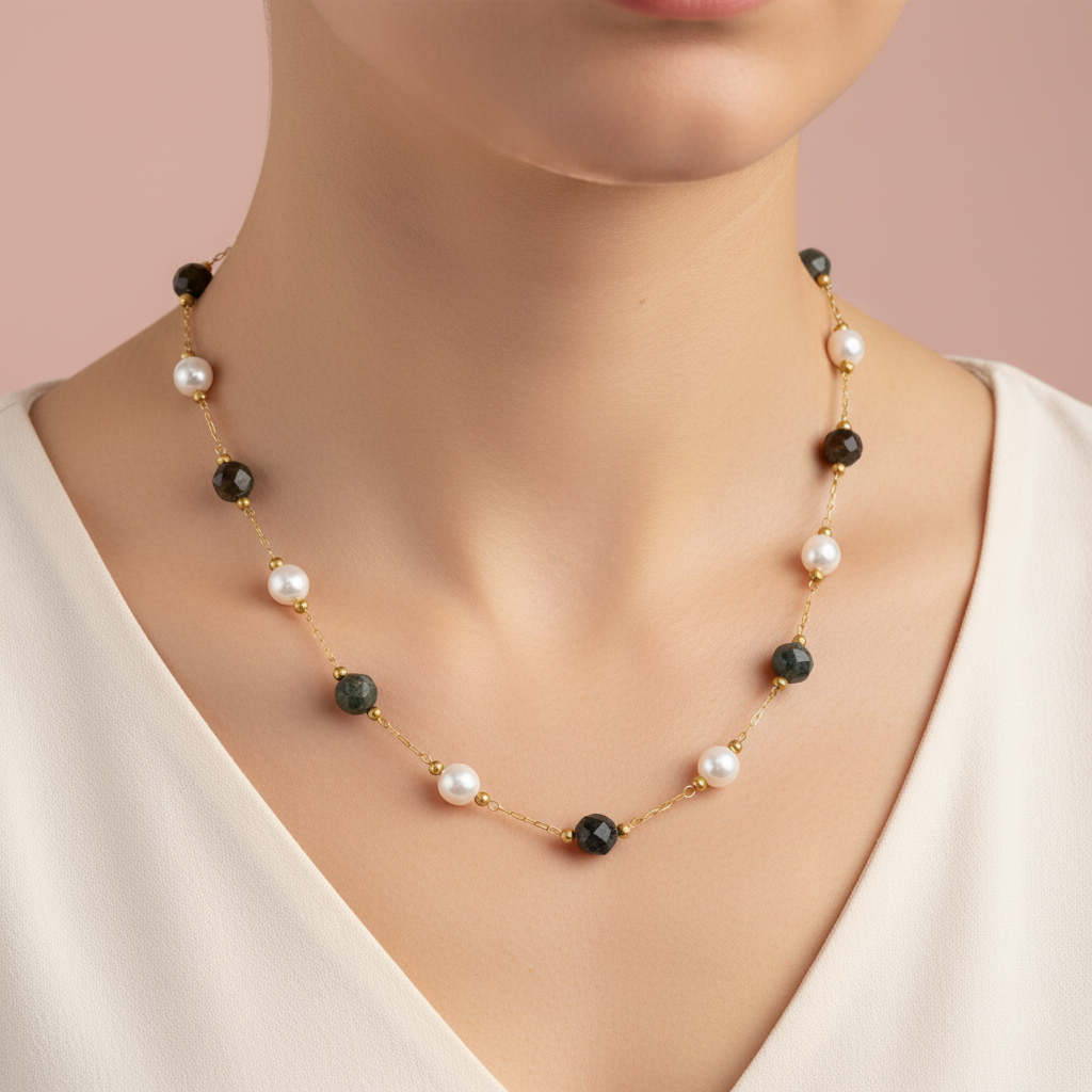 Lamù collana donna perle e agata indiana – indossata