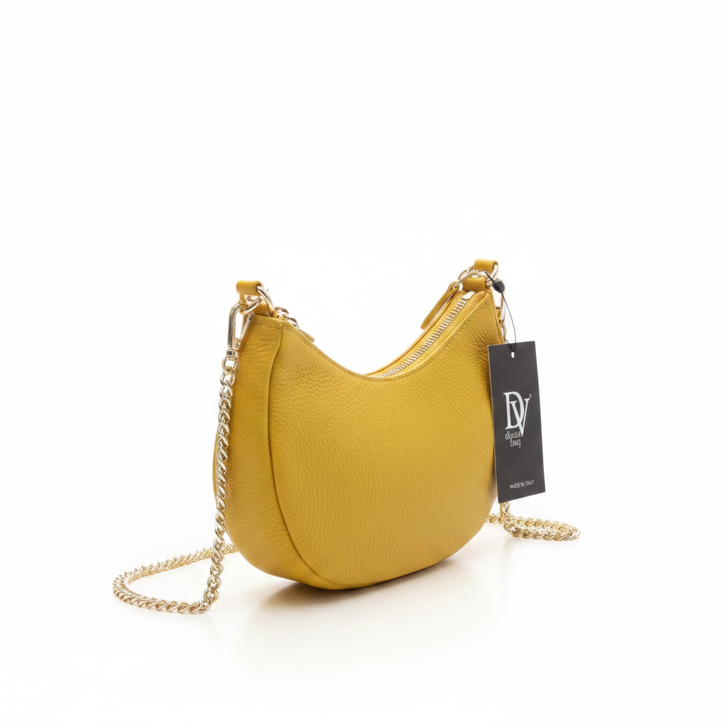 Diva's Anais Pochette Pelle Gialla - vista laterale con zip