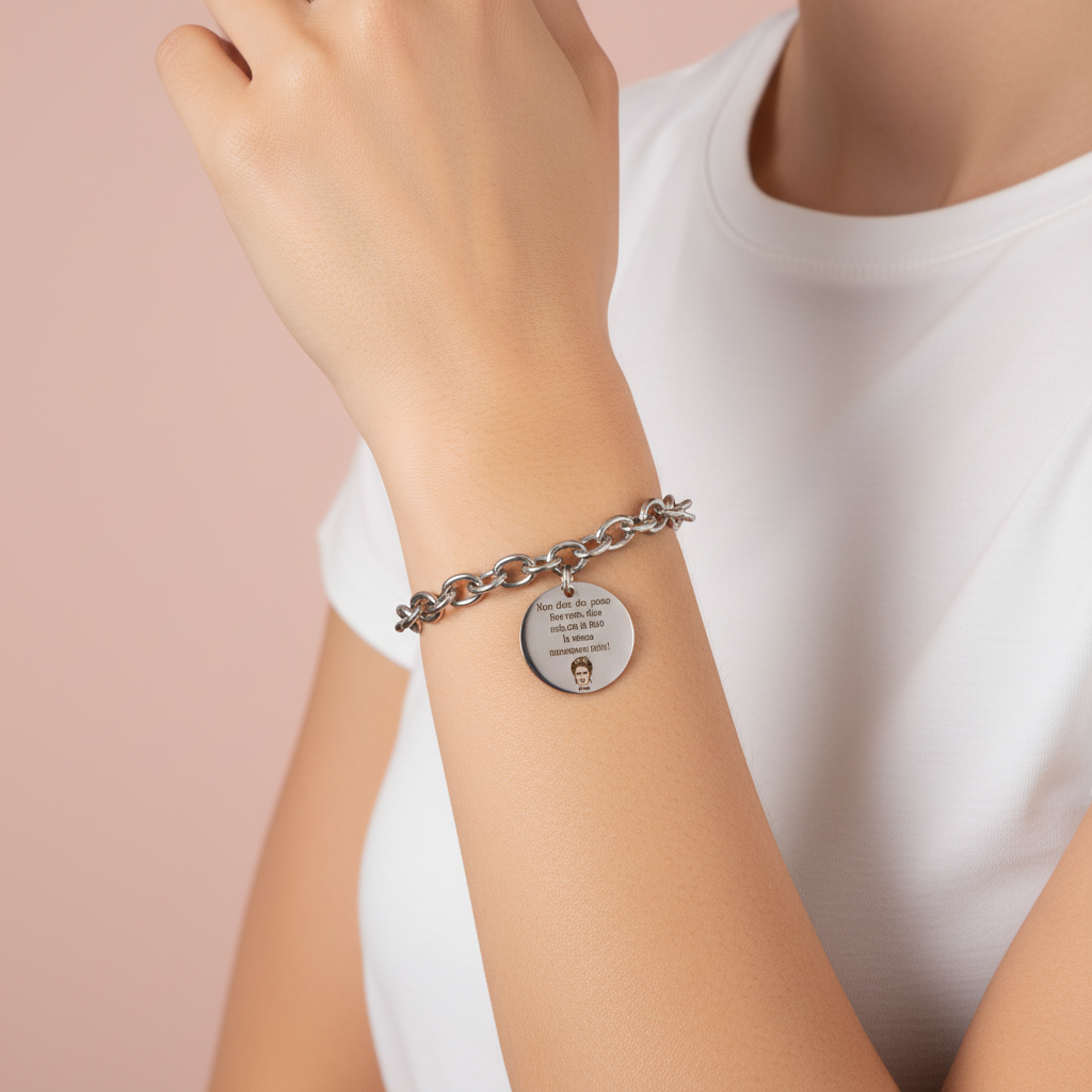 Lamù Bracciale Medaglia Frida Kahlo indossato al polso
