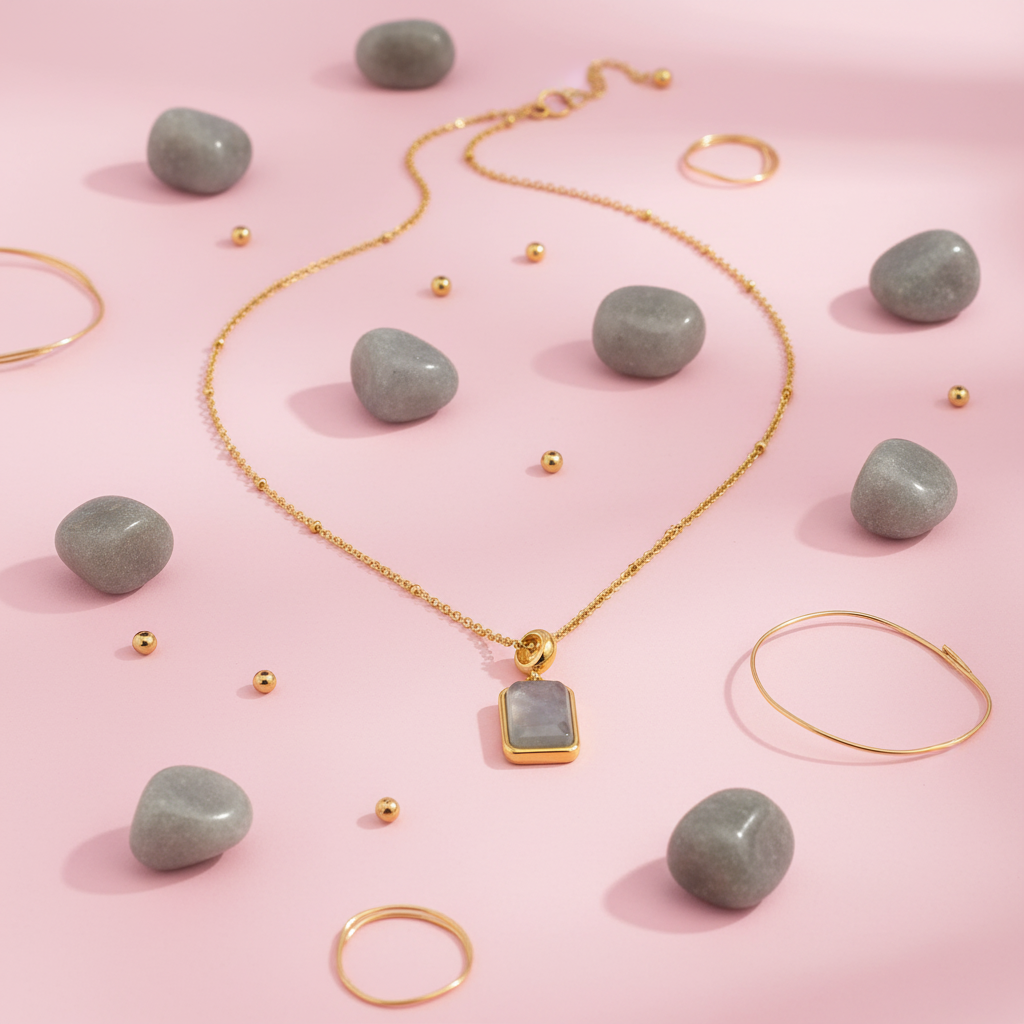 Collana avventurina grigia mood editoriale