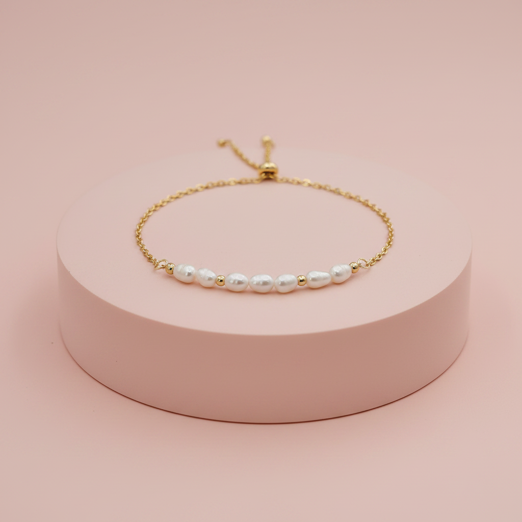 Lamù Bracciale Perle di Fiume con Catena Dorata