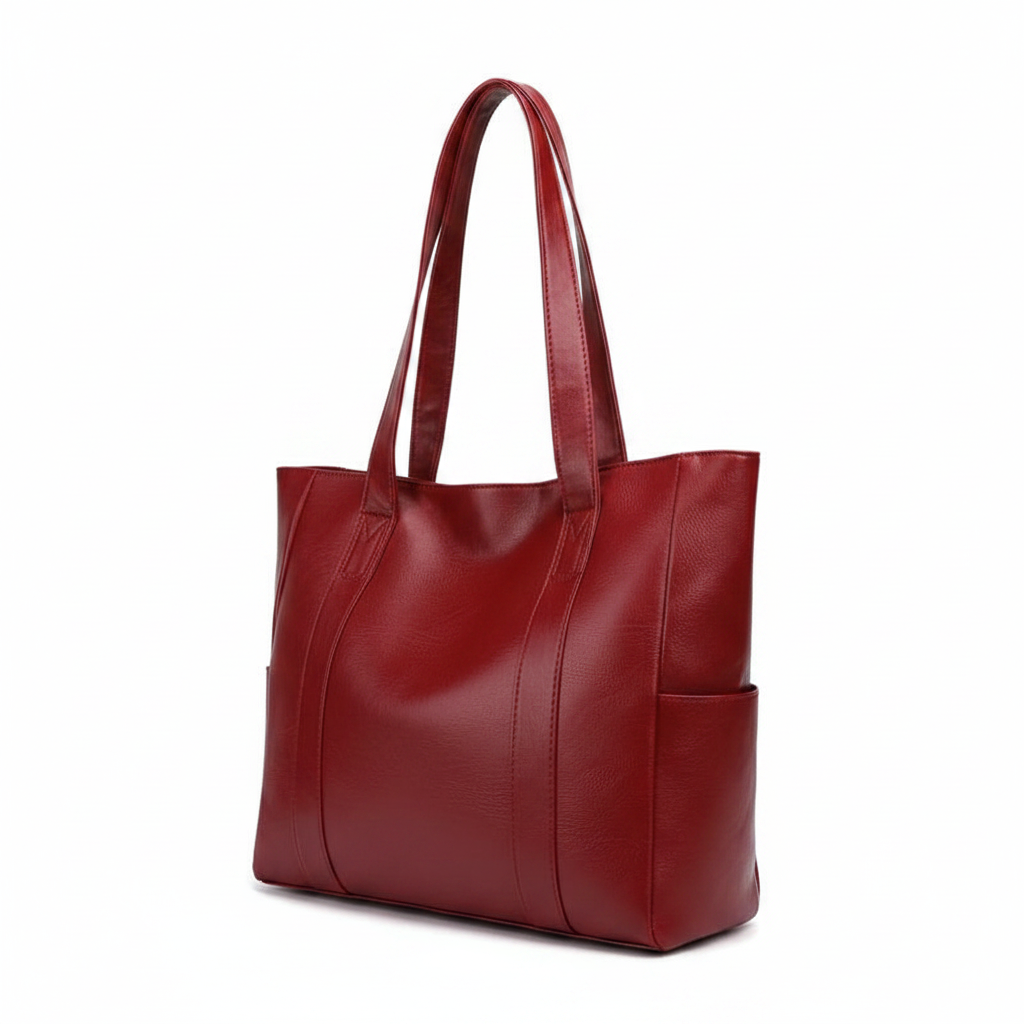 Borsa a tracolla donna in PU rossa grande capacità – vista 3/4