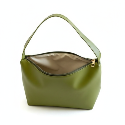 Borsa donna verde oliva interno zip dorata fodera beige