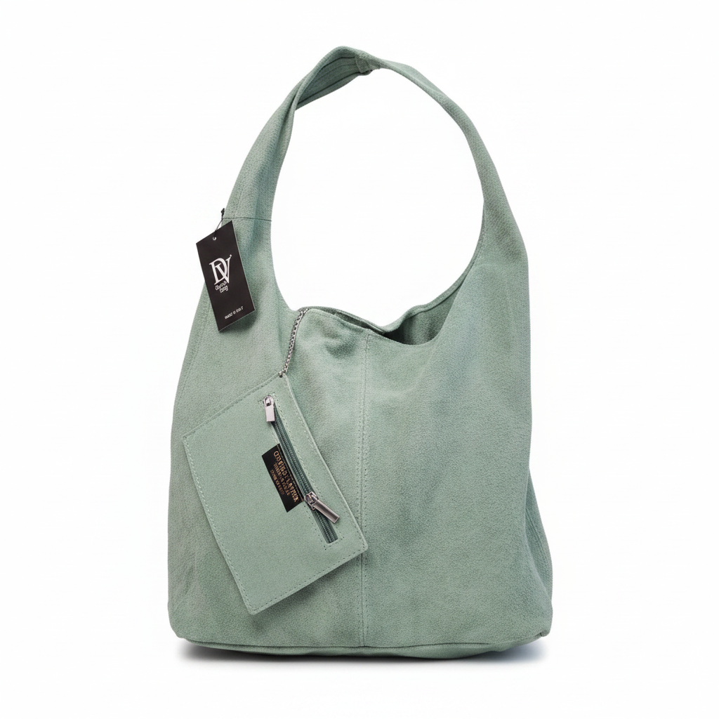 Diva's Bag Monica Verde Menta - vista frontale con pochette e tag
