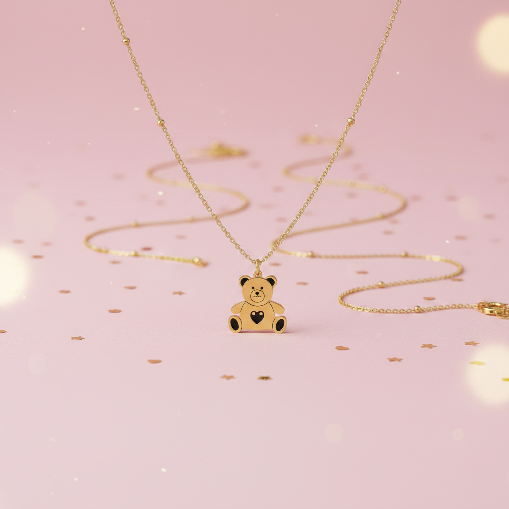 Collana orsetto cuore nero mood editoriale