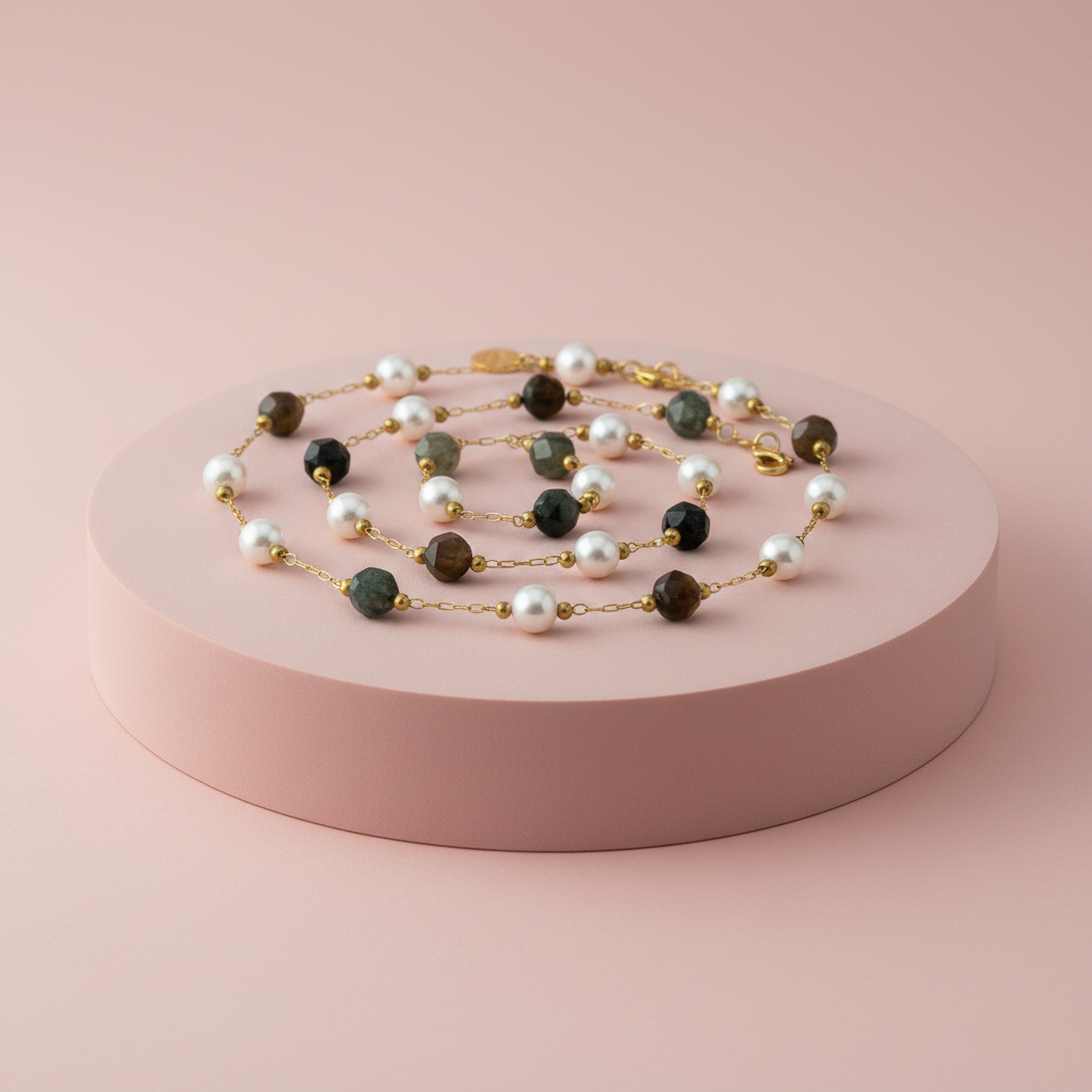 Lamù collana donna perle e agata indiana – macro piedistallo