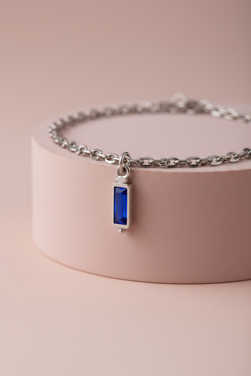 Lamù dettaglio pendente rettangolare zircone blu acciaio inox