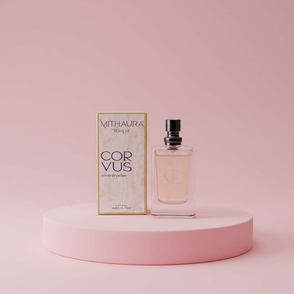 Mithaura Corvus Extrait de Parfum 20ml su piedistallo rosa cipria