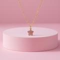 Collana fiore strass rosa su piedistallo rosa cipria
