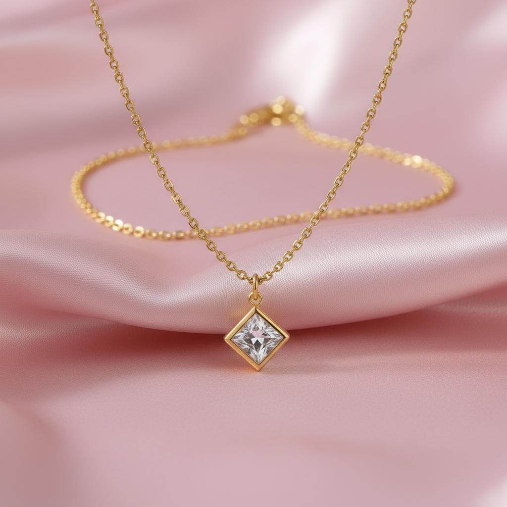 Collana rombo zircone cristal mood seta rosa cipria