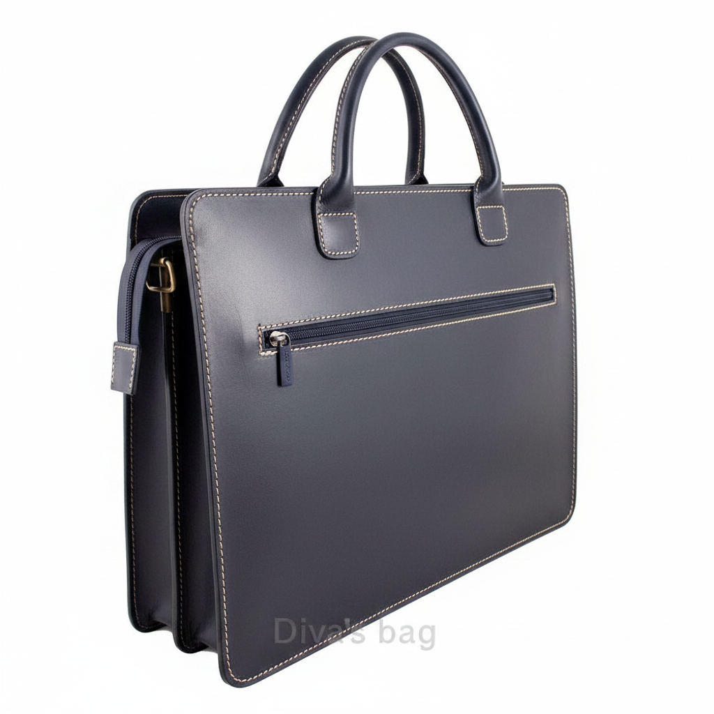 Diva's Bag Franky Cartella Vera Pelle Blu Scuro - vista posteriore zip