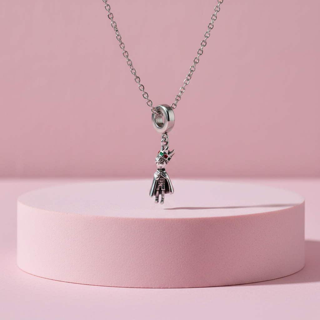 Collana Piccolo Principe su piedistallo rosa cipria