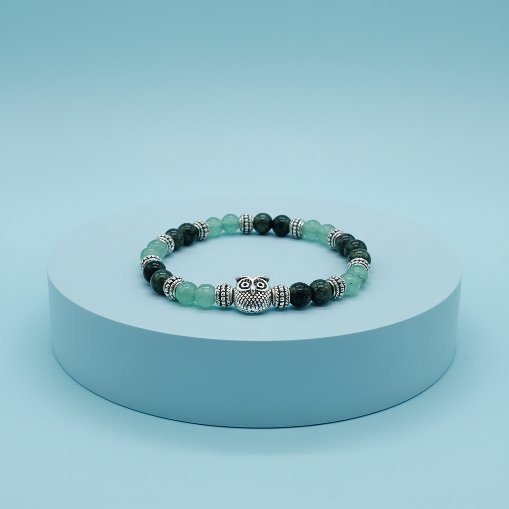 Bracciale Avventurina Verde e Agata Indiana su piedistallo azzurro pastello