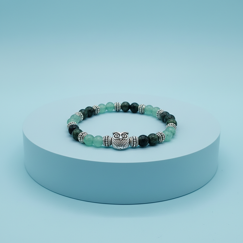 Bracciale Avventurina Verde e Agata Indiana su piedistallo azzurro pastello