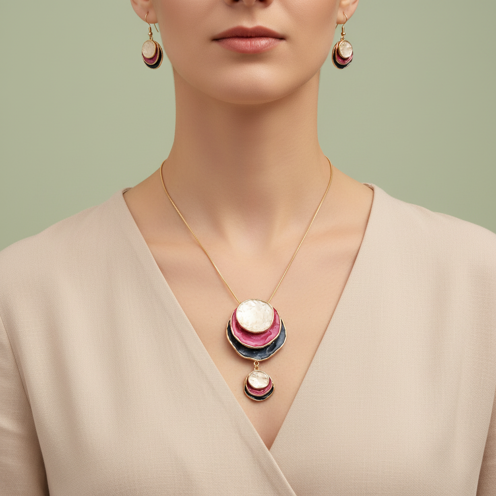 Set collana orecchini pendenti indossato